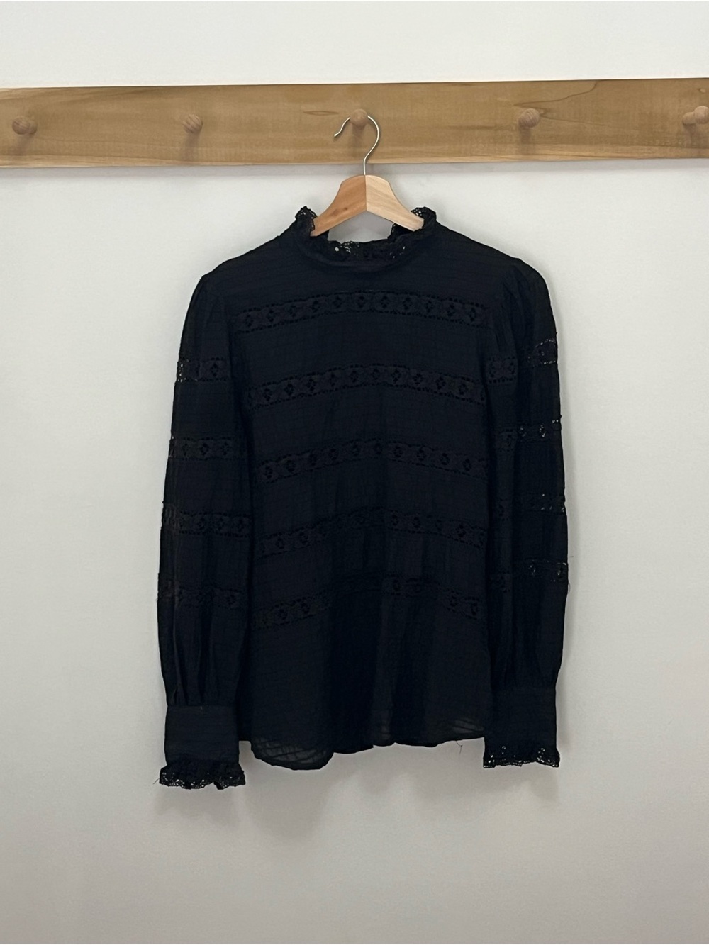 Antik Batik Black Lace-Detail Long Sleeve Blouse